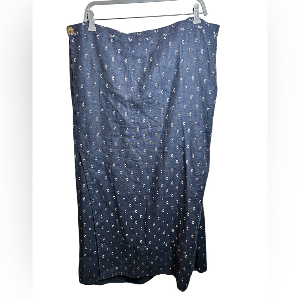 FLAX 100% Linen A-Line Midi Skirt Women’s 1G Blue Minimalist Lagenlook